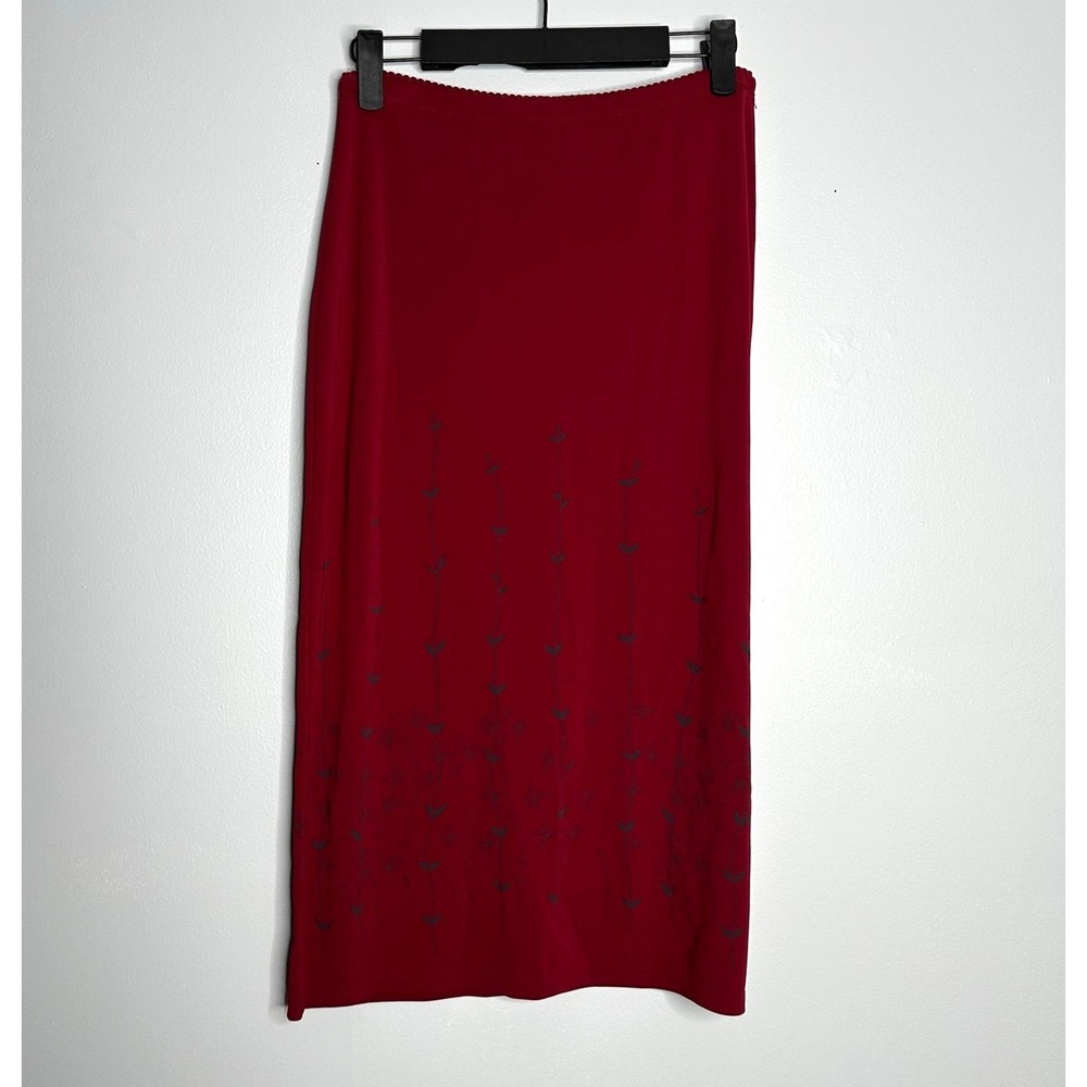 Gap Factory Women's Vintage‎ Y2K Red Leaf Print Stretchy Waist Maxi Skirt Size S
